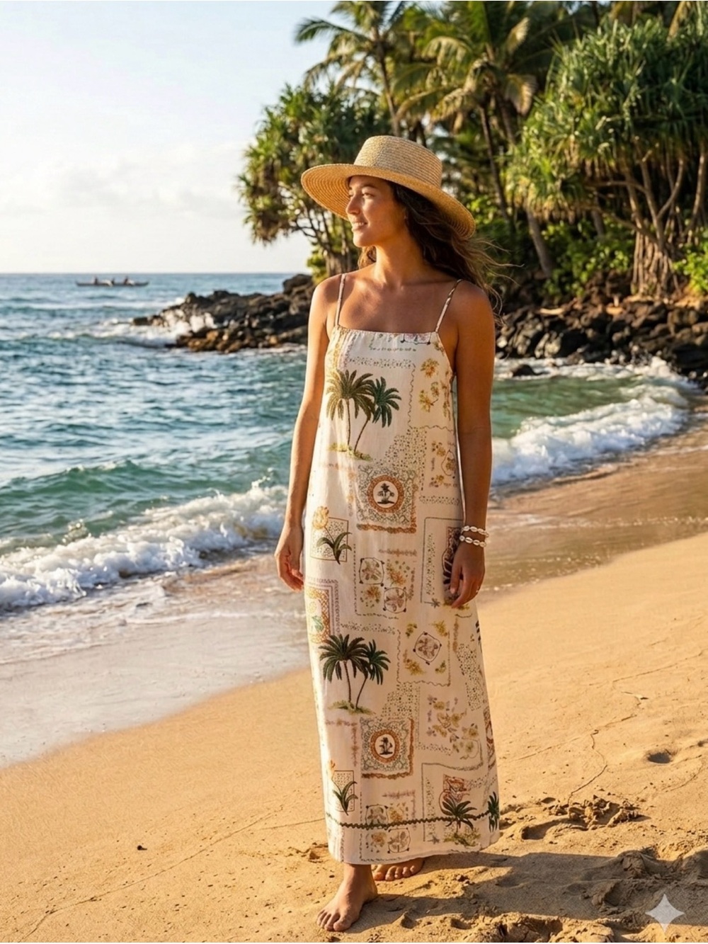 Paper Heart Tropical Palm Print Maxi Dress - Cream/Green✨XL✨NWT
